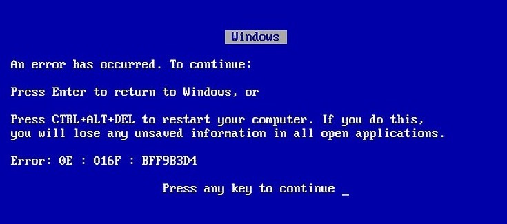 blue screen of death error screenshot