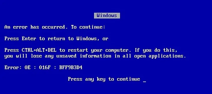 blue screen of death error screenshot