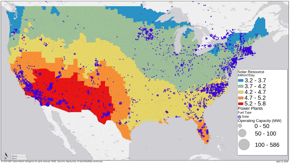 How the Investment Tax Credit & Other Incentives Drive Solar Energy 2 solar irradiance and project activity map