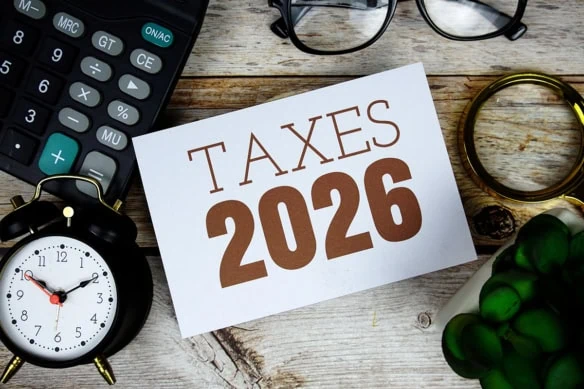 a card that says taxes 2026.
