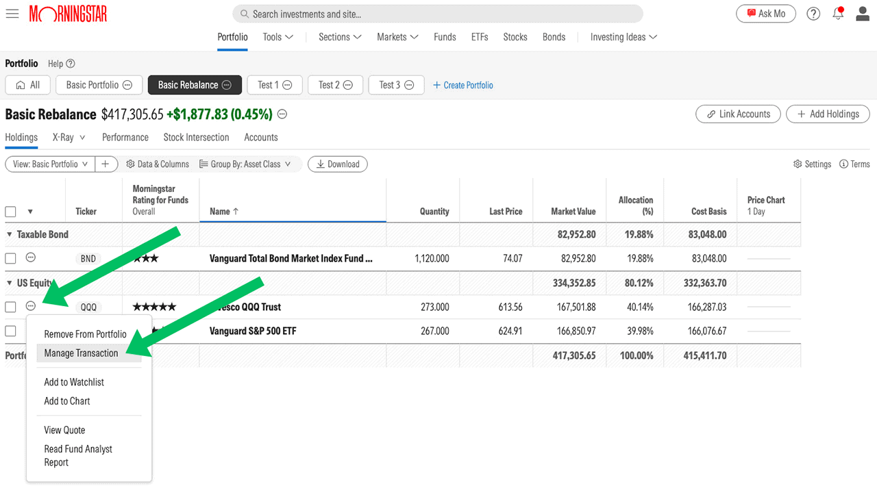 The Quick Guide to Rebalancing Your Portfolio 7 screenshot of morningstar investor.