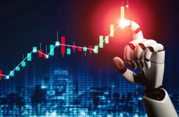 a robot finger traces the upward path of stocks.