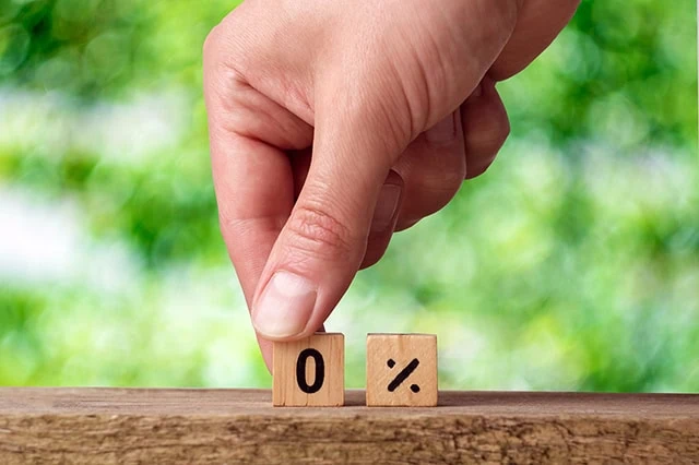 The 7 Best Fidelity Index Funds for Beginners 5 A hand places a pair of small wooden blocks with a zero and a percent sign.