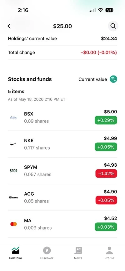 Plynk Review: Great for All Investors, Easy on Beginners 4 Plynk portfolio page in app.