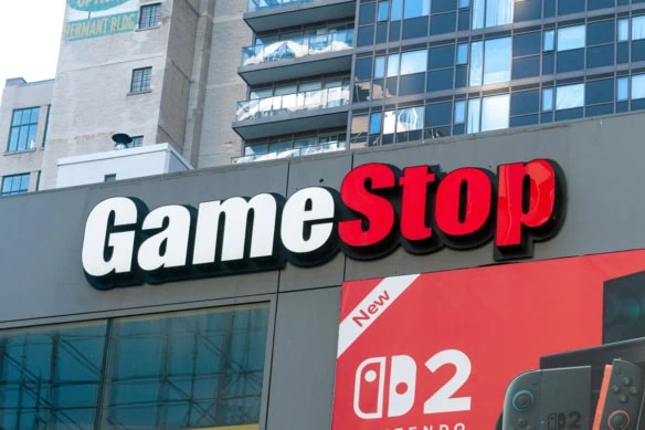 GameStop sign on a mixed-use building.