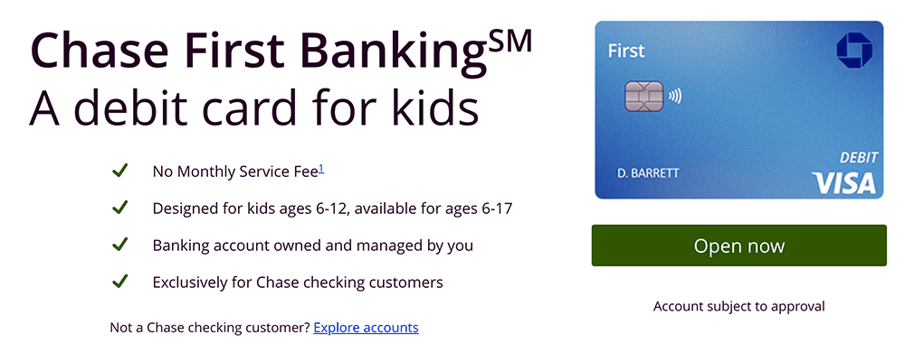 10 Best Kids Savings Accounts + Children's Bank Accounts 14 Chase First Banking debit card homepage.