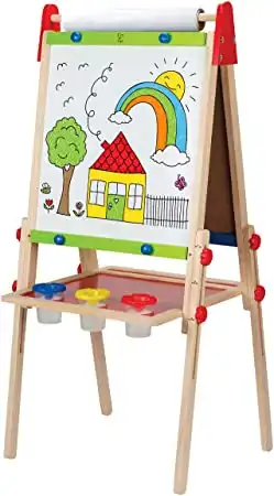 Award Winning Hape All-in-One Wooden Kid's Art Easel with Paper Roll and Accessories Cream