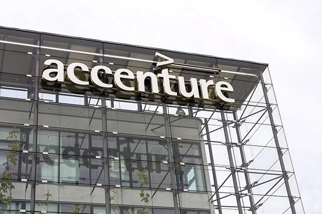 the accenture logo on the side of a building.