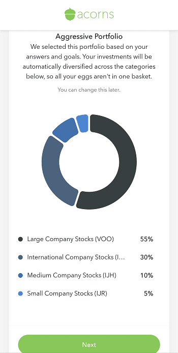 aggressive portfolio acorns sign up