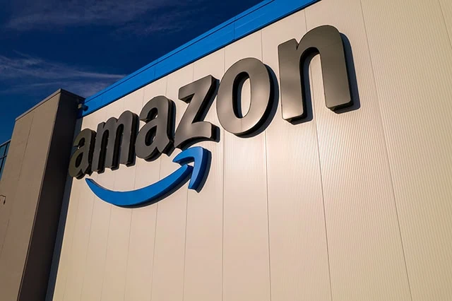 the amazon logo on the side of a building.