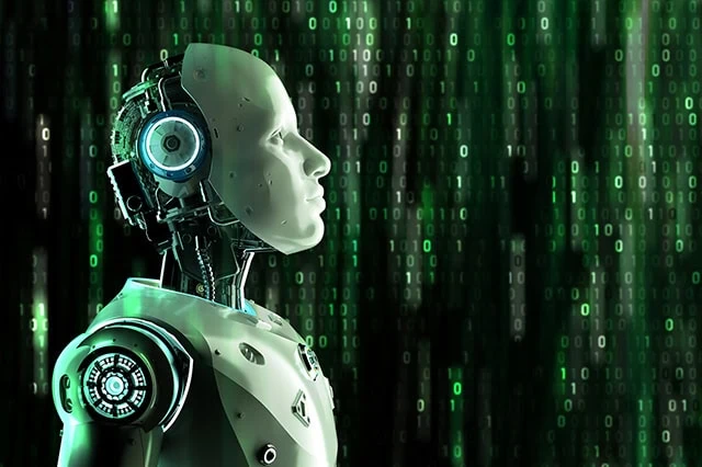 Buy 'The Future': 5 Tech ETFs You Should Own 9 a robot looks through a code matrix similar to that shown in the movie the matrix.