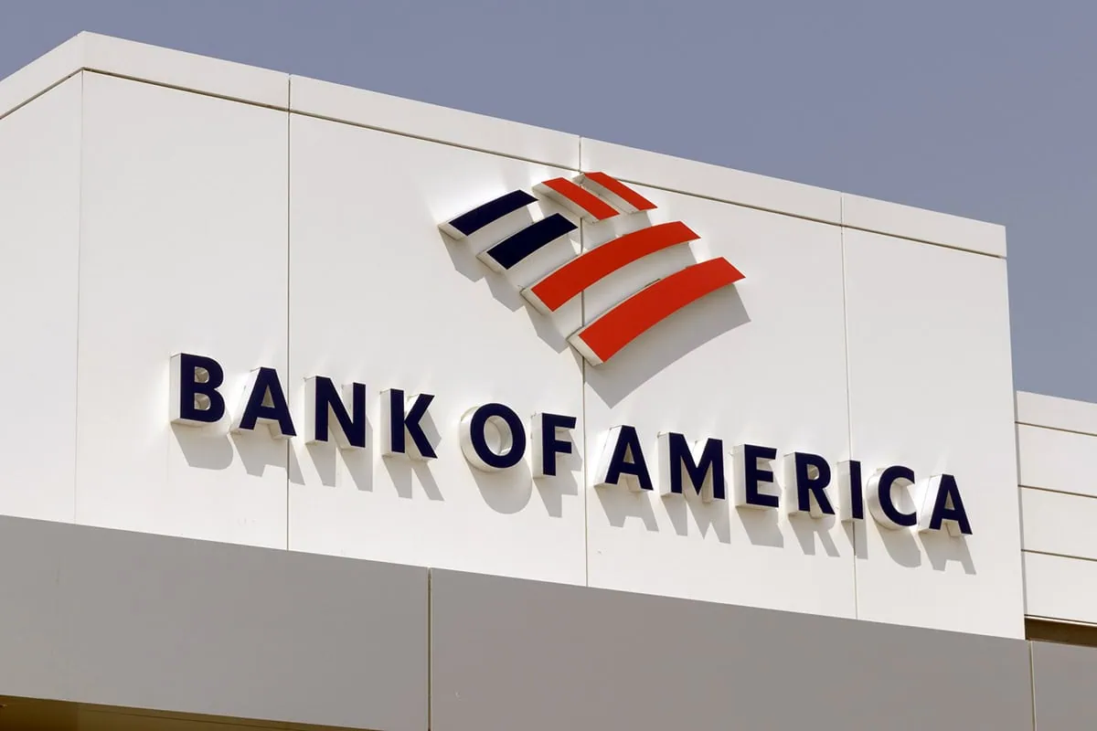 bank of america logo on the side of a building.