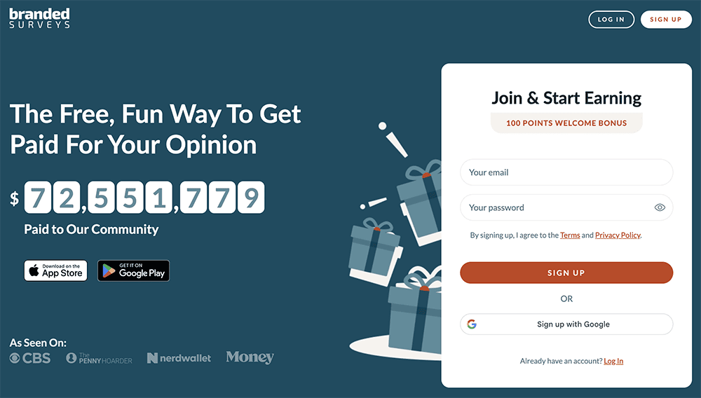 brandedsurveys homepage.
