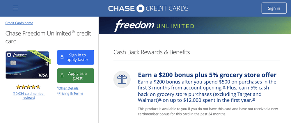 chase freedom unlimited signup