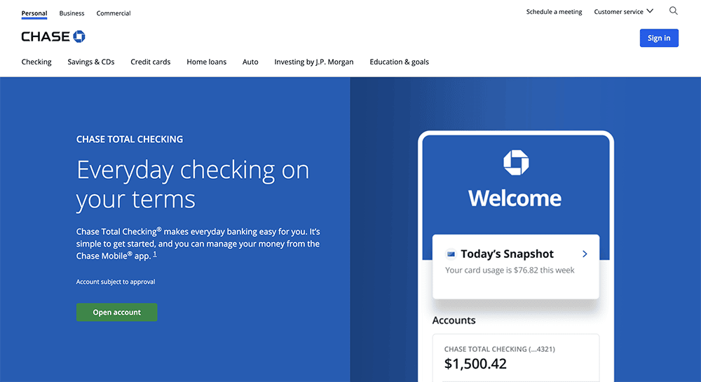 chase total checking signup