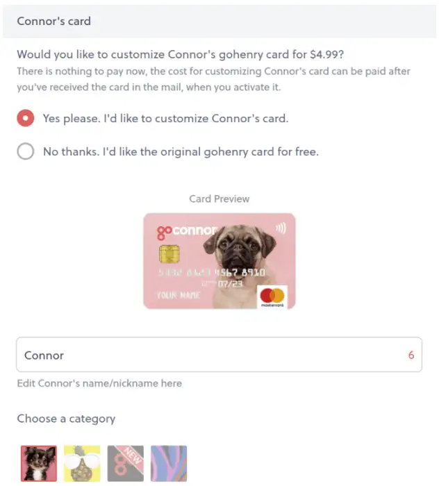 choose your customized gohenry card sign up