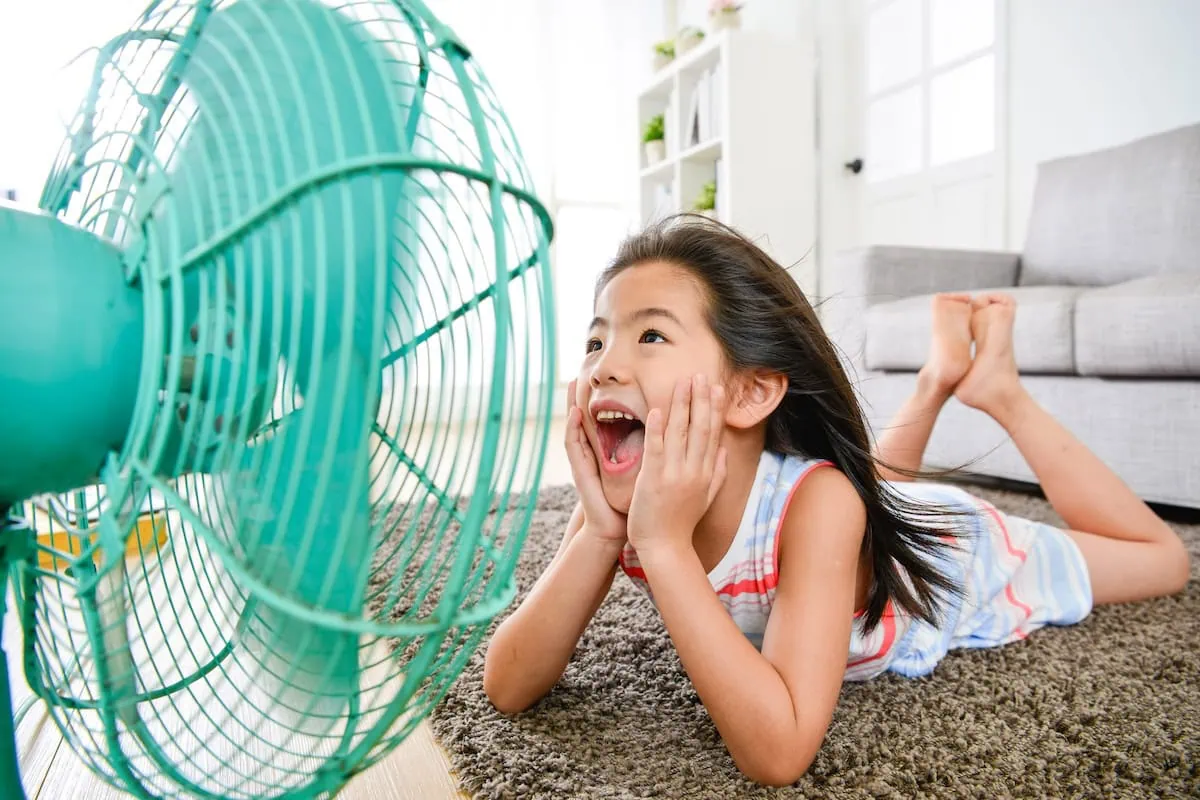 8 Ways to Lower Energy Costs in High Heat, Arctic Blasts 3 electric fan kid living room 1200