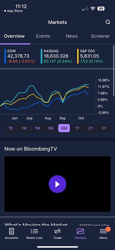 etrade mobile main screen