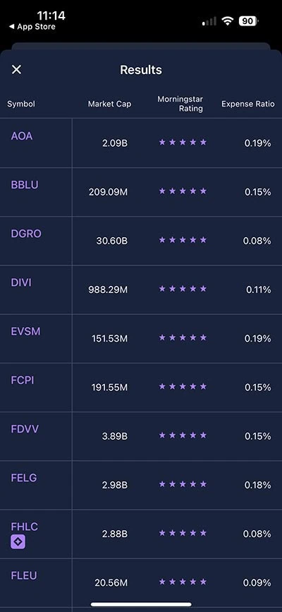 etrade mobile screener etfs