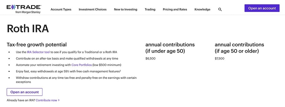 etrade roth ira signup