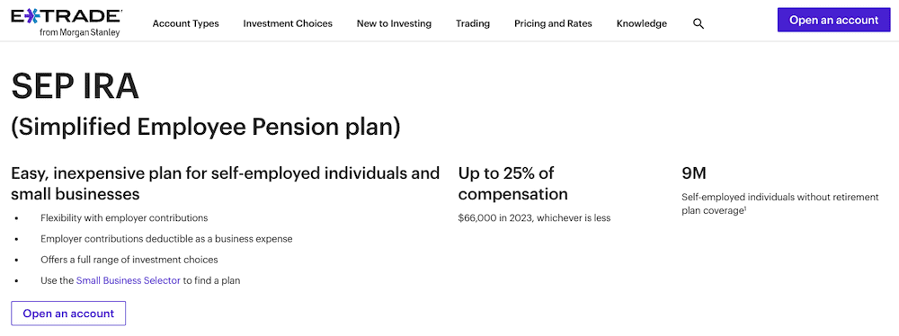 etrade sep ira signup new1