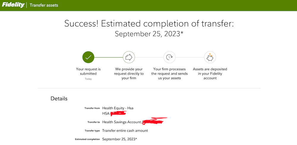 fidelity HSA transfer success 