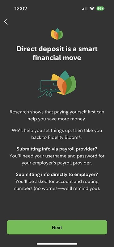 fidelity bloom direct deposit