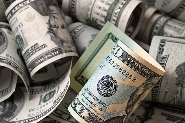 several rolled up twenty dollar bills.