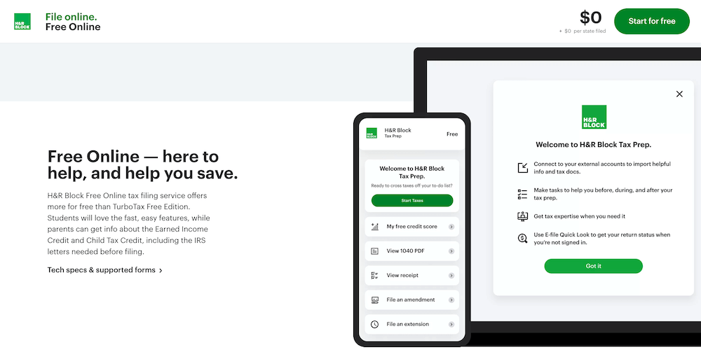 H&R Block Free signup new