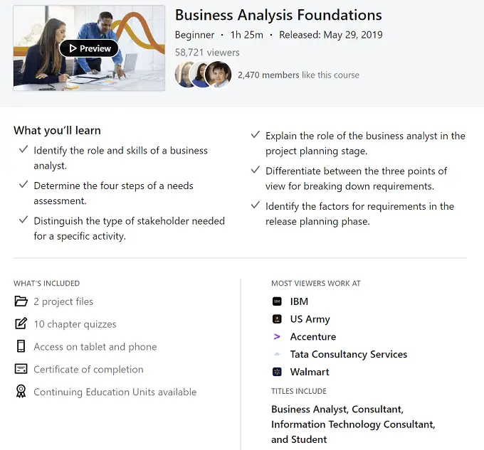 business analysis foundations course