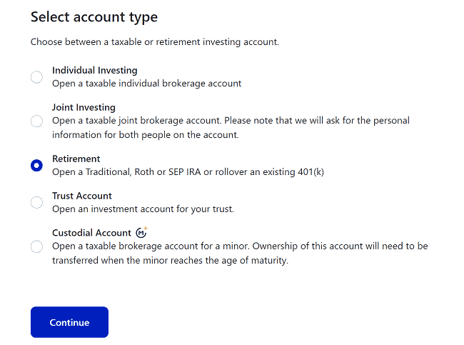 m1 finance open retirement account step 2