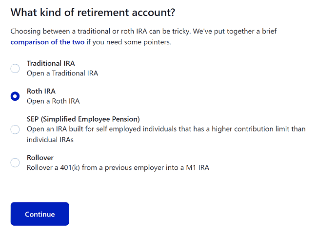 m1 finance roth ira account open step 3