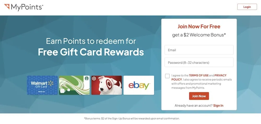 mypoints homepage.