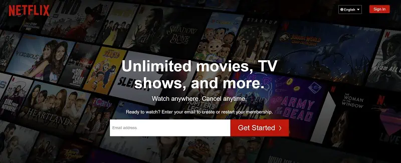 netflix log in page