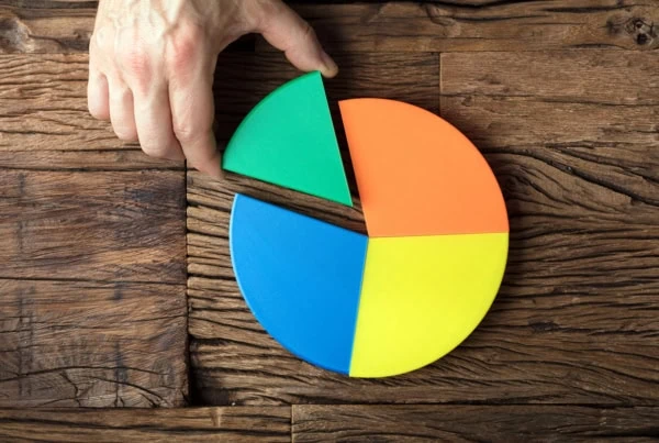a hand taking a slice of a pie chart.