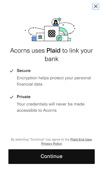 plaid bank account integration acorns sign up