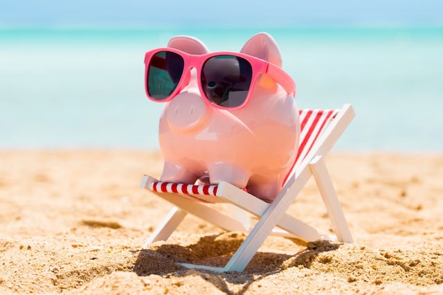 retirement savings piggy bank beach