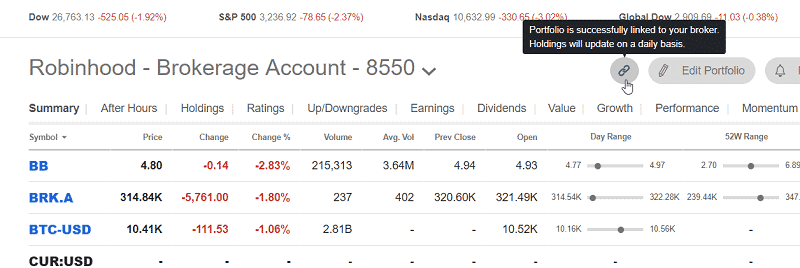 seeking alpha broker account linking to trade portfolio holdings