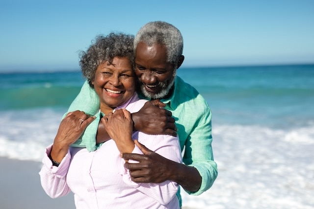 senior couple beach retirement savings account