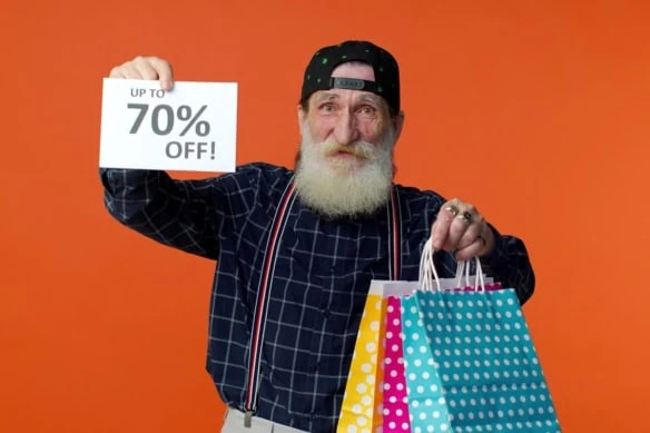 senior discount sign shopping bags orange 1200