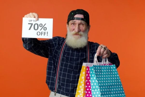 senior discount sign shopping bags orange 1200