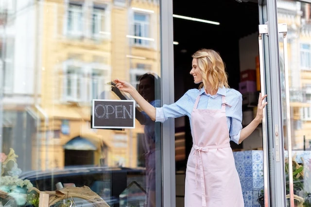 small business owner woman open sign