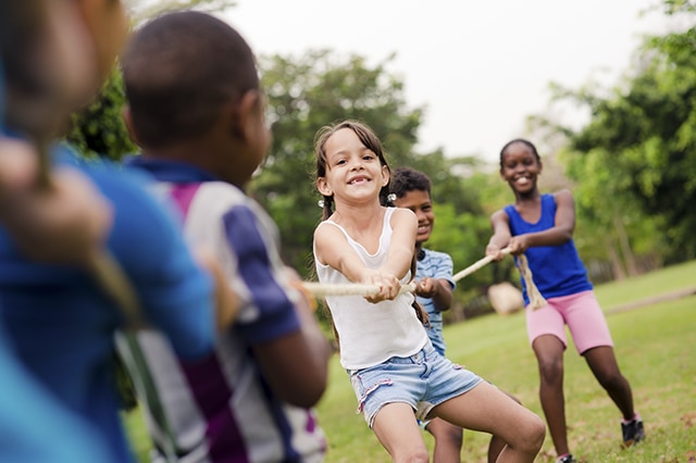 summer camp kids playing outdoors