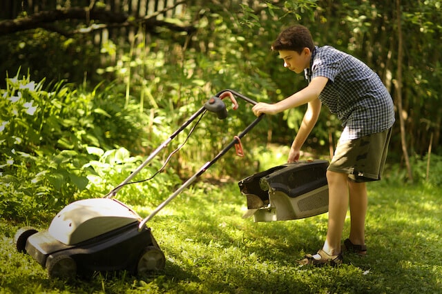 teen mowing lawn part-time job