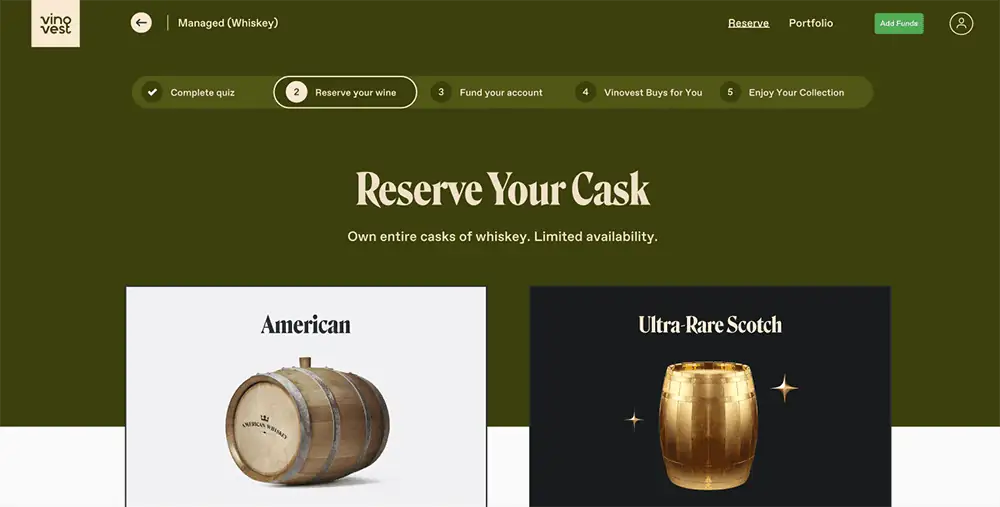 Whiskeyvest signup dashboard