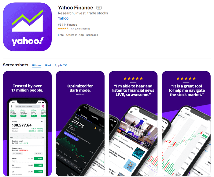 yahoo finance app store