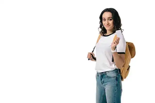 young woman with credit card posing student